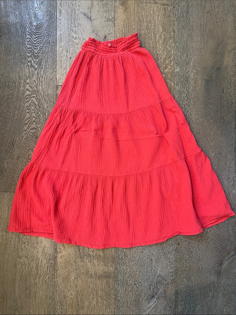 Marine Layer Coral-Red Tiered Maxi Skirt XS